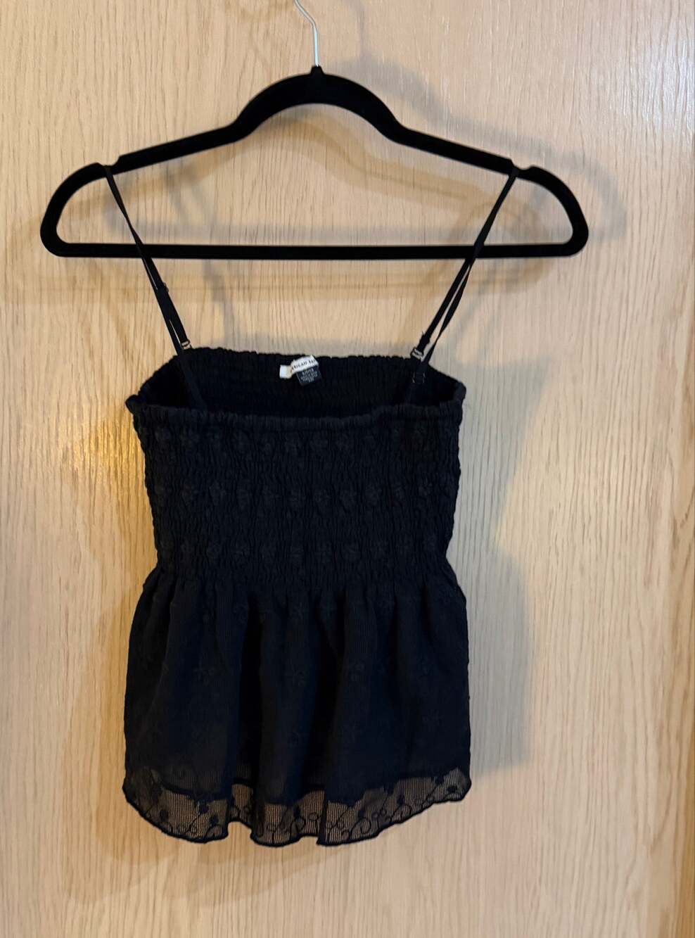 American Eagle Black Smocked Embroidered Peplum Cami Small